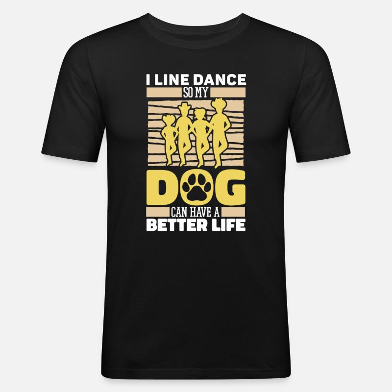 Line Dance Hund - Männer Slim Fit T-Shirt - Schwarz