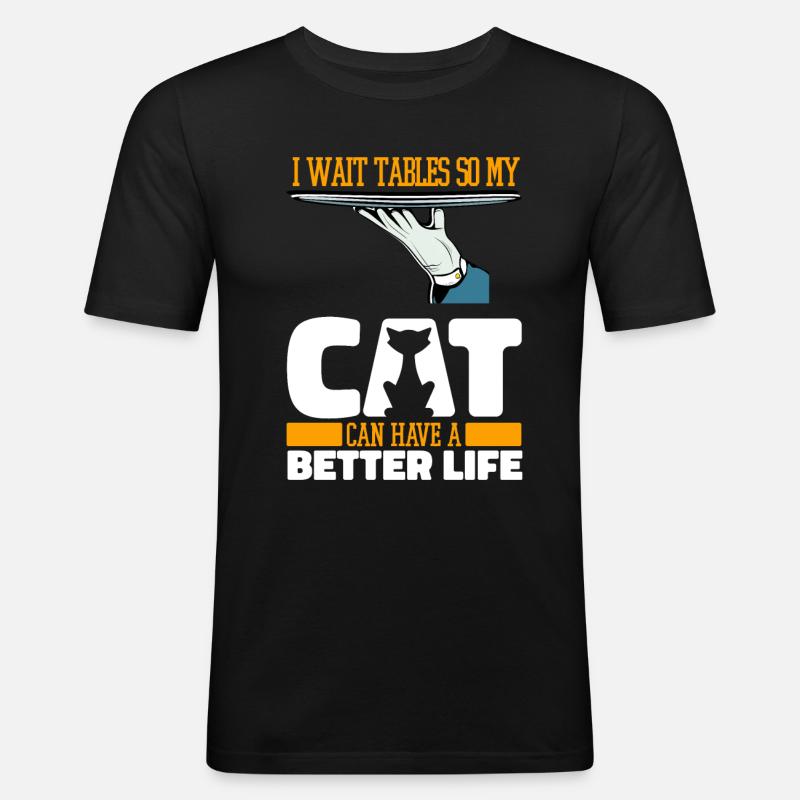 Kellner Kellnerin Katze - Männer Slim Fit T-Shirt - Schwarz