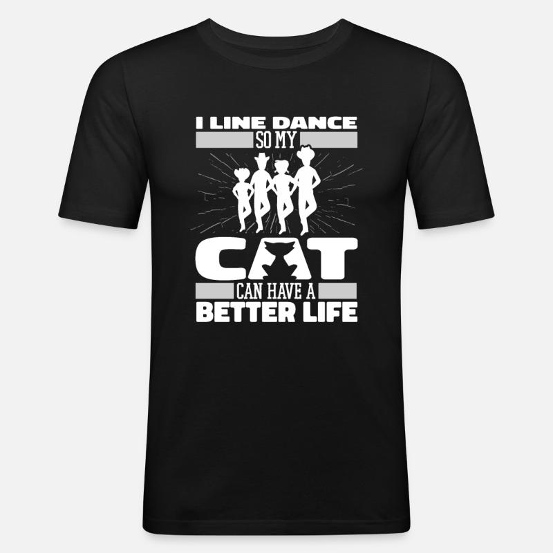 Line Dance Katze - Männer Slim Fit T-Shirt - Schwarz