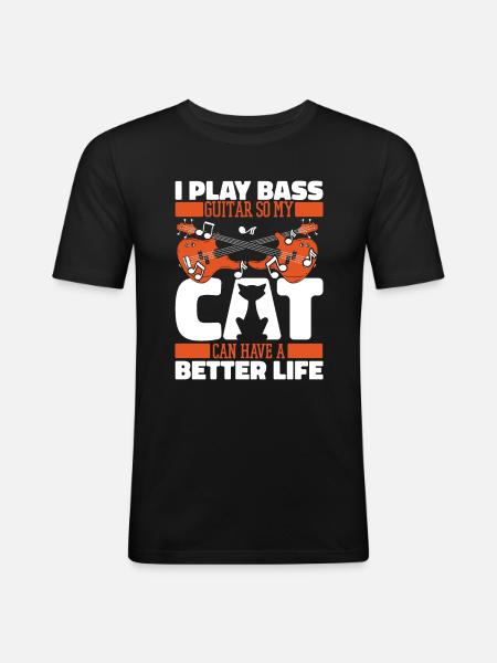 Bajista Bajo Basser Cat - Camiseta ajustada hombre - negro