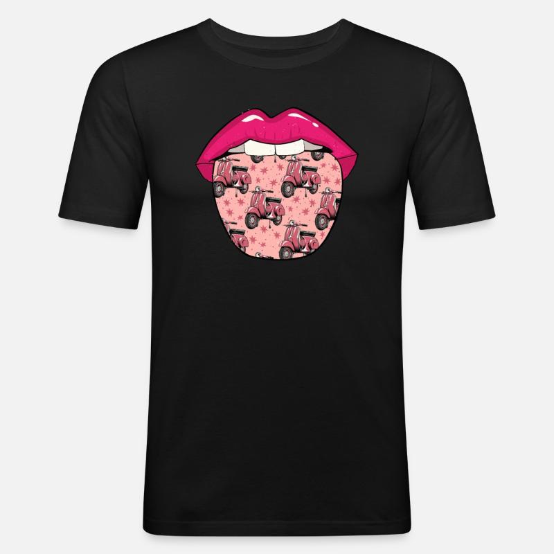 Motorroller Lippen - Männer Slim Fit T-Shirt - Schwarz
