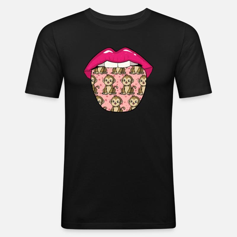 Affe Lippen - Männer Slim Fit T-Shirt - Schwarz