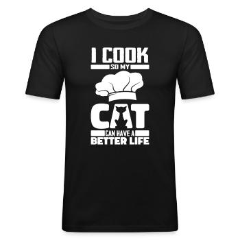 Koch Kochen Katze - Männer Slim Fit T-Shirt - Schwarz - Vorne - Nik (191cm)