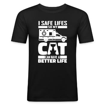 Rettungsdienst Sanitäter Rettungssanitäter Katze - Männer Slim Fit T-Shirt - Schwarz - Vorne - Nik (191cm)
