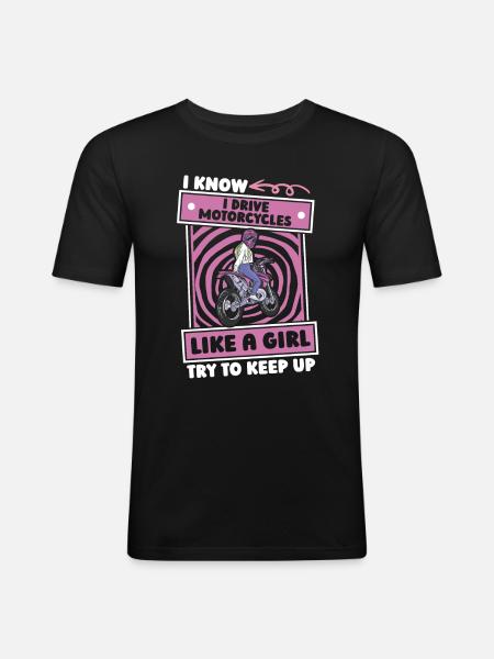 Motorfiets Biker Motorbike Girl - Mannen slim fit T-shirt - zwart