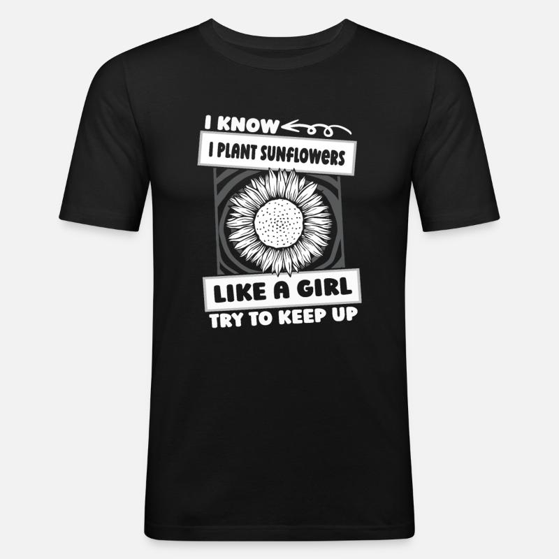 Sonnenblume Mädchen - Männer Slim Fit T-Shirt - Schwarz