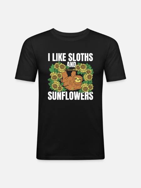 Sloth Flower Sloth Sunflower - Men's Slim Fit T-Shirt - black
