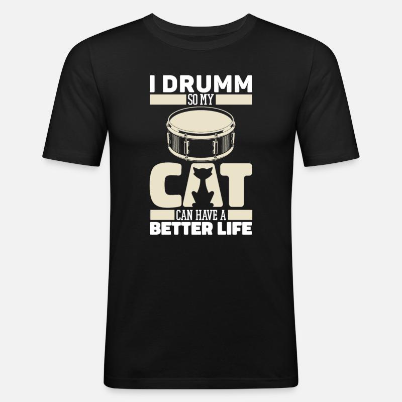 Drums Drummer Drummer Cat - Men's Slim Fit T-Shirt - black
