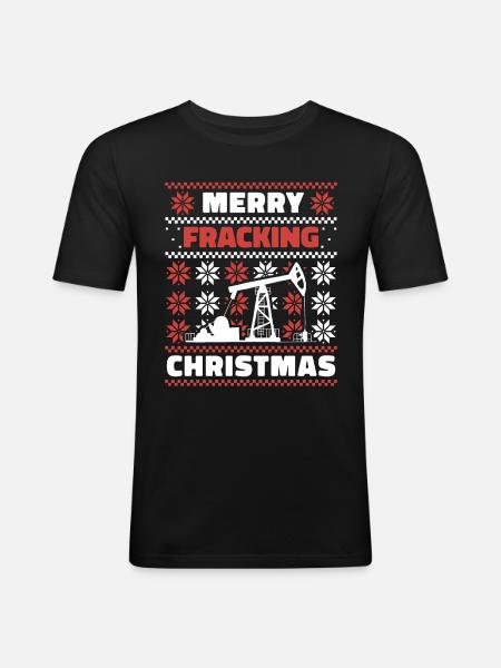 Ölfeld Bohrinsel Weihnachten Fracking - Männer Slim Fit T-Shirt - Schwarz