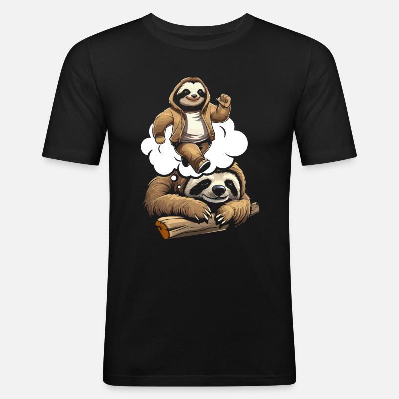 Faultier Witzig - Männer Slim Fit T-Shirt - Schwarz