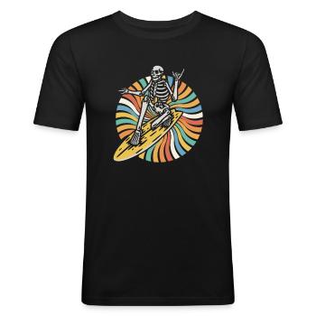 Surfer Surf Skeleton Retro Surfer Vintage Surf - T-shirt près du corps Homme - noir - Devant - Nik (191cm)