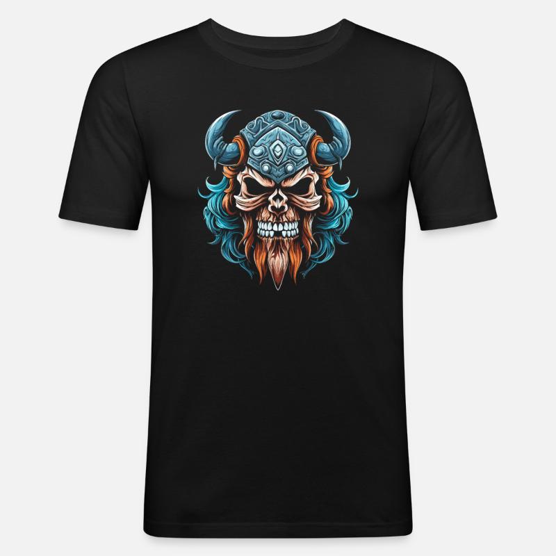 Wikinger Schädel - Männer Slim Fit T-Shirt - Schwarz