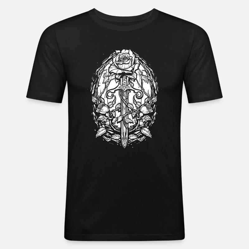 Red Rose Goth Sword - Men's Slim Fit T-Shirt - black