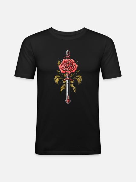 Red Rose Goth Sword - Men's Slim Fit T-Shirt - black