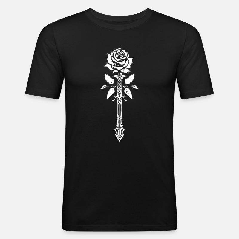 Rote Rose Goth Schwert - Männer Slim Fit T-Shirt - Schwarz