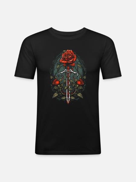 Red Rose Goth Sword - Men's Slim Fit T-Shirt - black