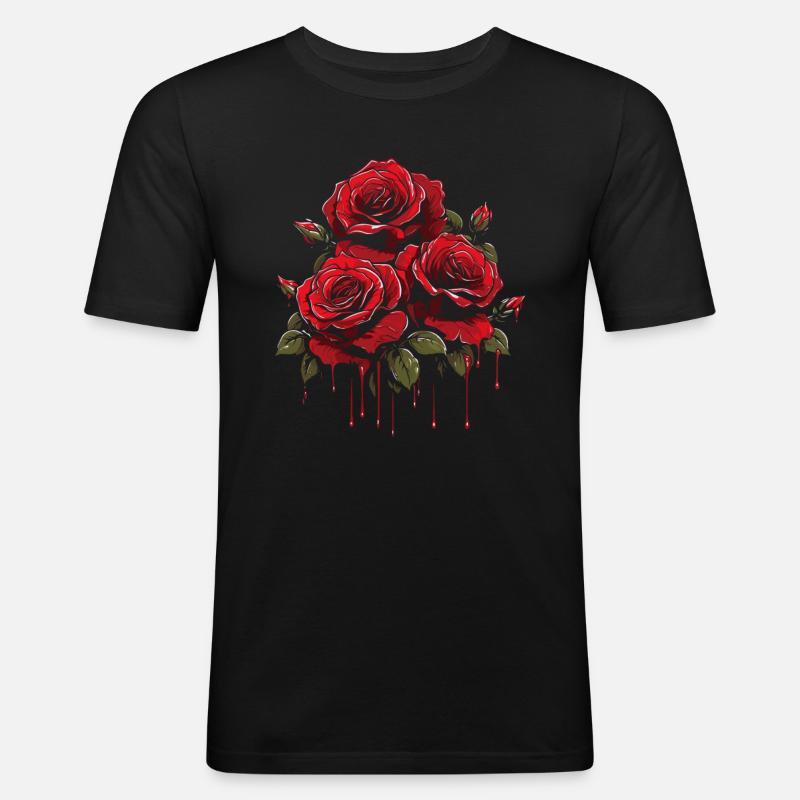 Rote Rose Goth Cool - Männer Slim Fit T-Shirt - Schwarz