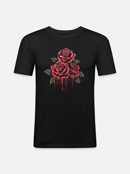 Rote Rose Goth Cool - Männer Slim Fit T-Shirt - Schwarz