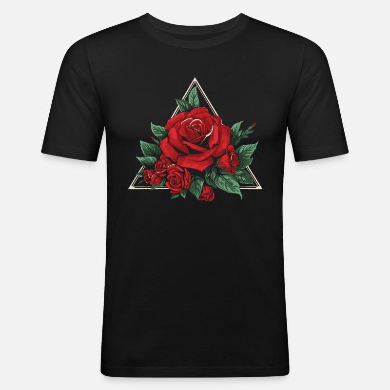 Rote Rose Goth - Männer Slim Fit T-Shirt - Schwarz