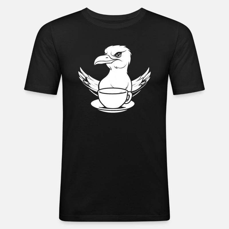 Möwe Kaffee - Männer Slim Fit T-Shirt - Schwarz