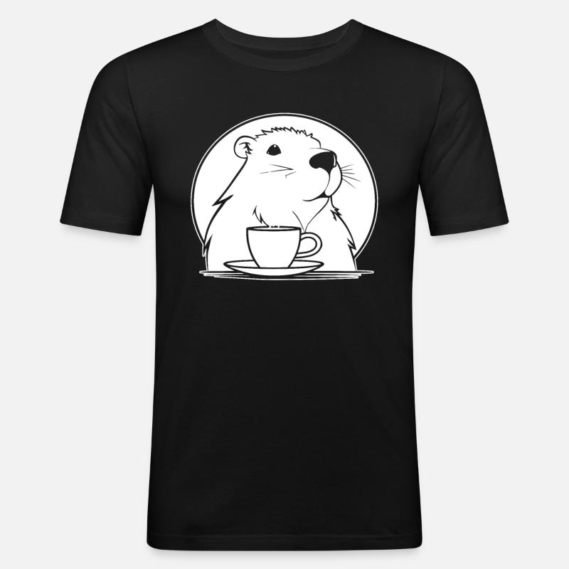 Capybara Wasserschwein Kaffee - Männer Slim Fit T-Shirt - Schwarz