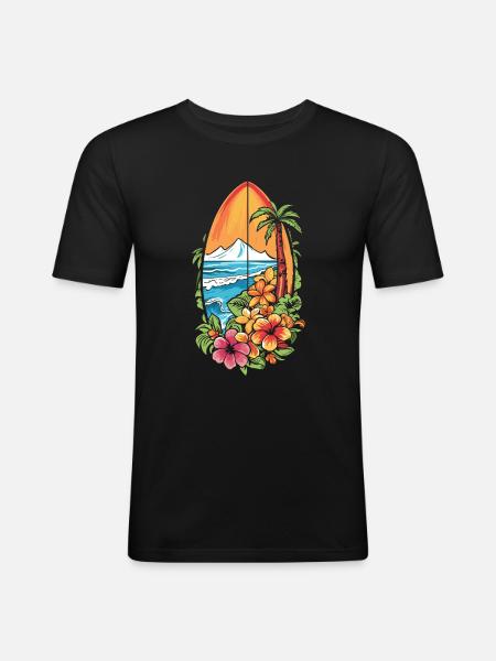 Surfer Surf Fleurs - T-shirt près du corps Homme - noir