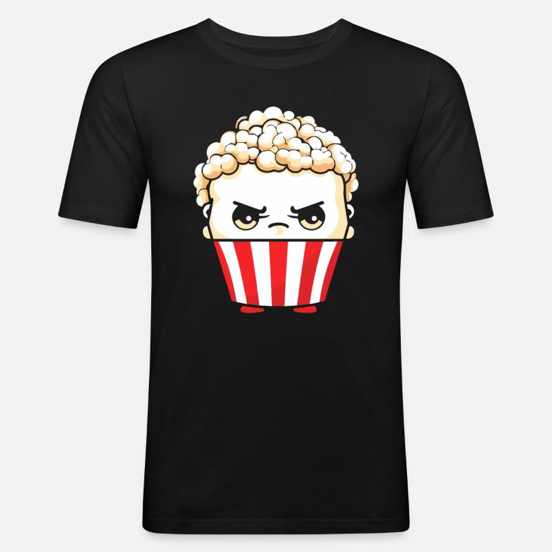 Popcorn Kawaii - Männer Slim Fit T-Shirt - Schwarz