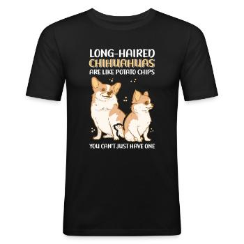 Chihuahua à poil long chien propriétaire cadeau - T-shirt près du corps Homme - noir - Devant - Nik (191cm)