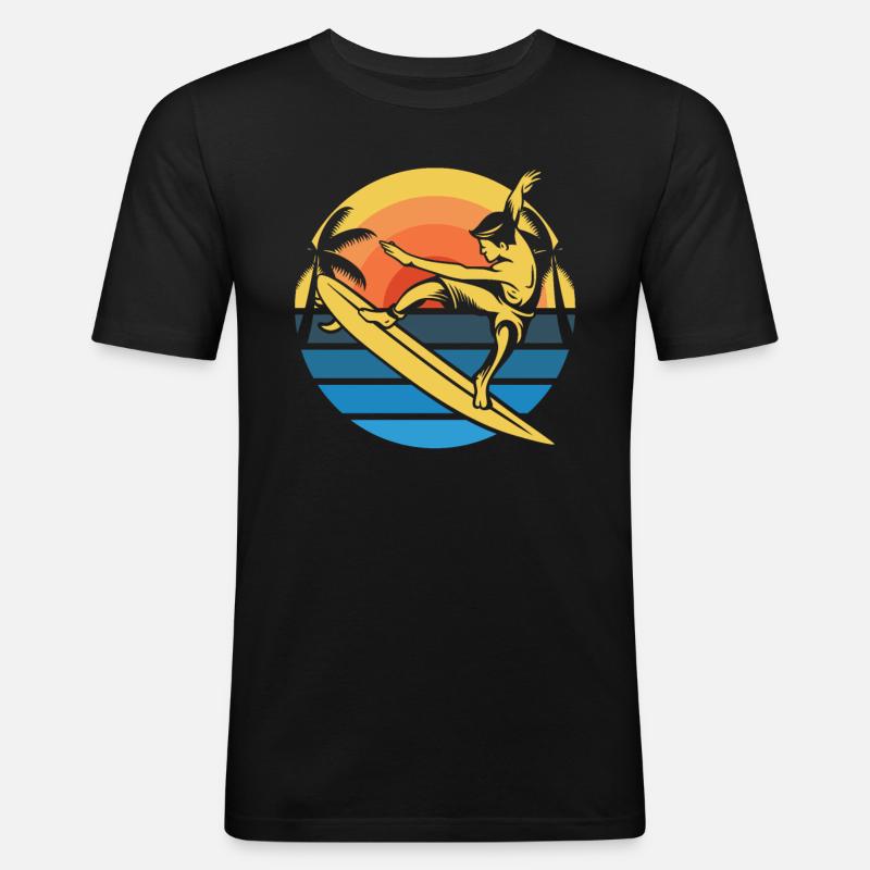Surfer Surfen - Männer Slim Fit T-Shirt - Schwarz