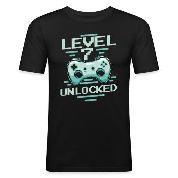 Gamer Gaming Level 7 Unlocked - Men's Slim Fit T-Shirt - black - Front - Nik (191cm)