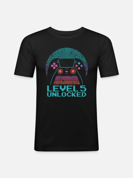 Gamer Gaming Level 5 Unlocked - Men's Slim Fit T-Shirt - black