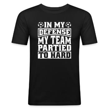 Soccer Coach Funny In My Defense - Men's Slim Fit T-Shirt - black - Front - Nik (191cm)
