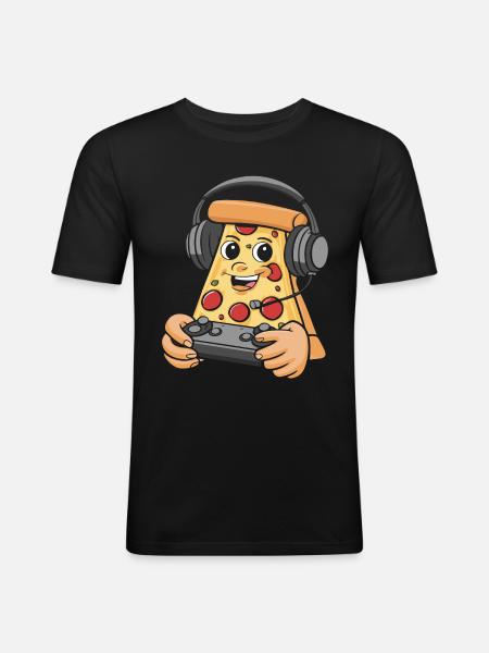 Gamer Gaming Pizza Gaming Controller - Men's Slim Fit T-Shirt - black
