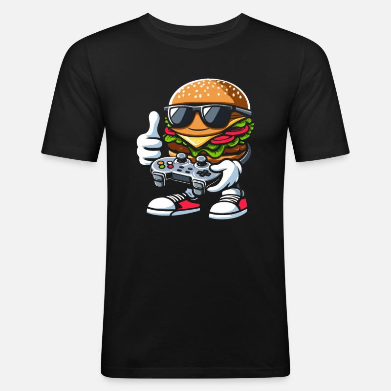 Gamer Gaming Burger Gaming Controller - Männer Slim Fit T-Shirt - Schwarz
