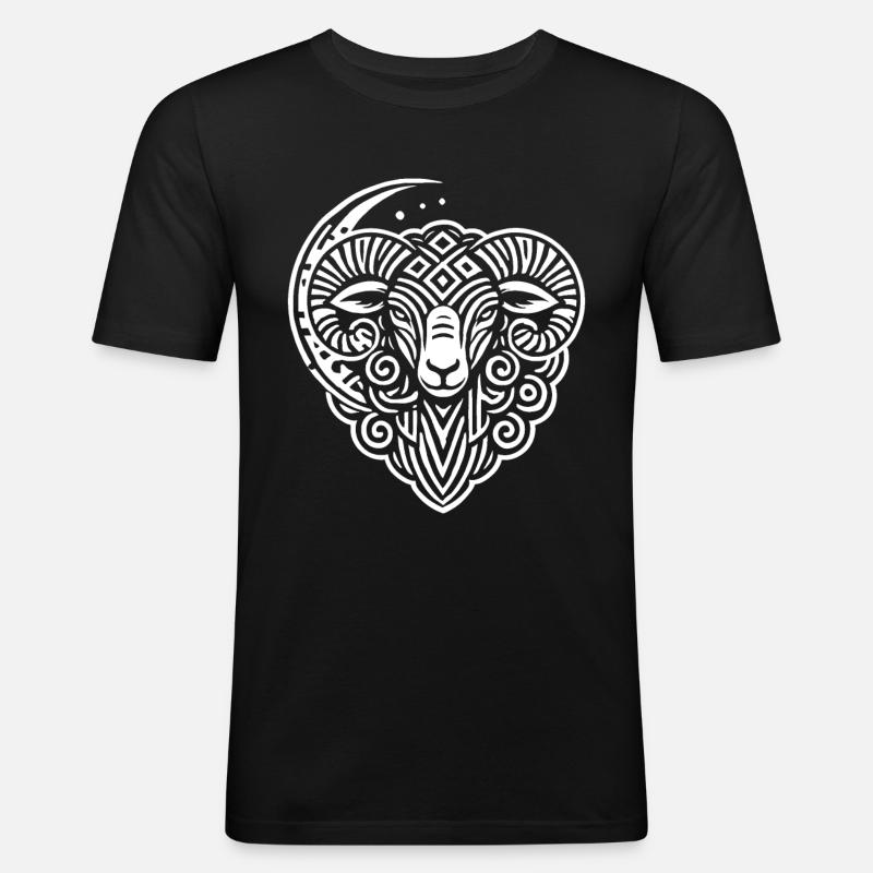Schaf Moon Phases - Männer Slim Fit T-Shirt - Schwarz