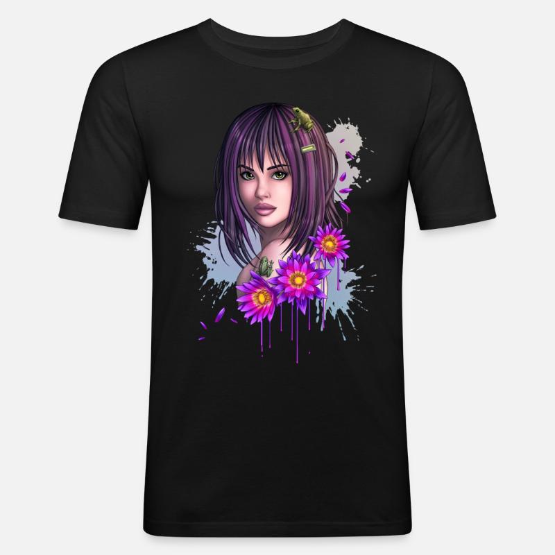 Frosch-Mädchen-Gesicht - Männer Slim Fit T-Shirt - Schwarz