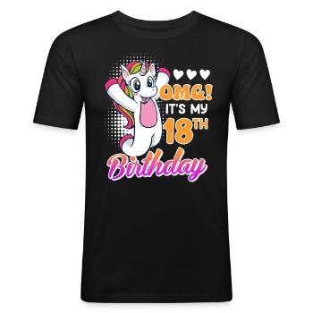 18 Jahre Mädchen 18. Geburtstag Einhorn - Männer Slim Fit T-Shirt - Schwarz - Vorne - Nik (191cm)
