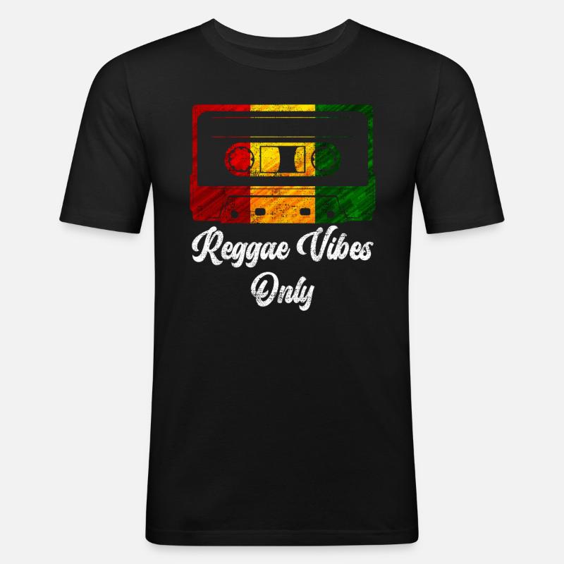Reggae Vibes Only Reggae Afro - Männer Slim Fit T-Shirt - Schwarz