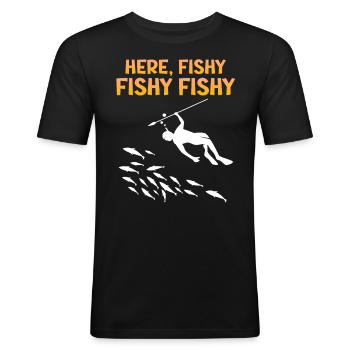 Spearfisher Harpoon Here Fishy Fish Hunt - Men's Slim Fit T-Shirt - black - Front - Nik (191cm)