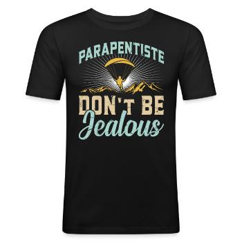 Parapentiste Parapentiste Ne soyez pas jaloux - T-shirt près du corps Homme - noir - Devant - Nik (191cm)