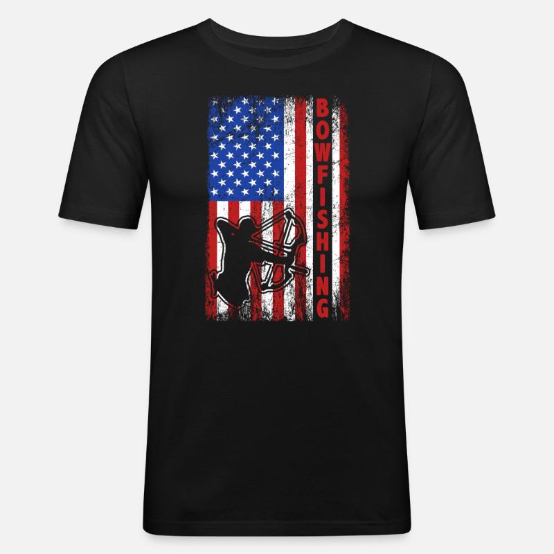Bogenfischen USA Amerika Flagge Bogenjäger - Männer Slim Fit T-Shirt - Schwarz