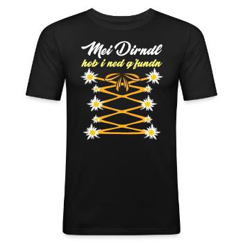 Mein Dirndl hob I ned Gfundn Bayerisches Shirt - Männer Slim Fit T-Shirt - Schwarz - Vorne - Nik (191cm)
