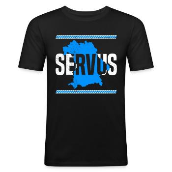 Bayerisch Servus Freistaat Bayern Blau Weiß - Men's Slim Fit T-Shirt - black - Front - Nik (191cm)