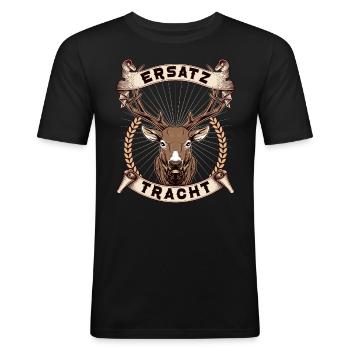 Ersatz Tracht Lederhose Herbstfest - Männer Slim Fit T-Shirt - Schwarz - Vorne - Nik (191cm)