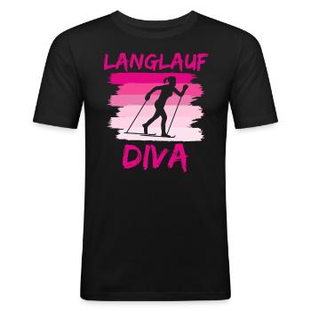 Langlauf DIVA Ski Läuferin Skilanglauf Frauen - Männer Slim Fit T-Shirt - Schwarz - Vorne - Nik (191cm)