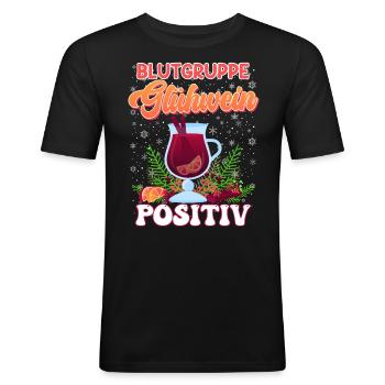 Blutgruppe Glühwein Positiv Weihnachtsmarkt - Männer Slim Fit T-Shirt - Schwarz - Vorne - Nik (191cm)