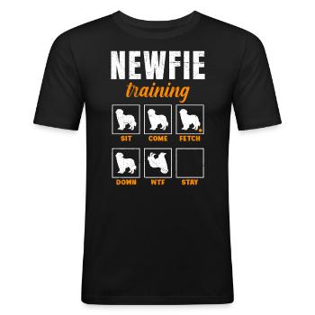 NEWFIE TRAINING Neufundländer Hundebesitzer - Männer Slim Fit T-Shirt - Schwarz - Vorne - Nik (191cm)