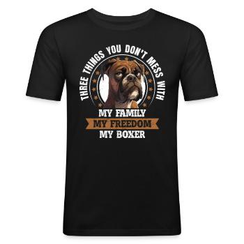 Papa chien boxeur TROIS CHOSES QUE VOUS LAISSEZ TELLES - T-shirt près du corps Homme - noir - Devant - Nik (191cm)