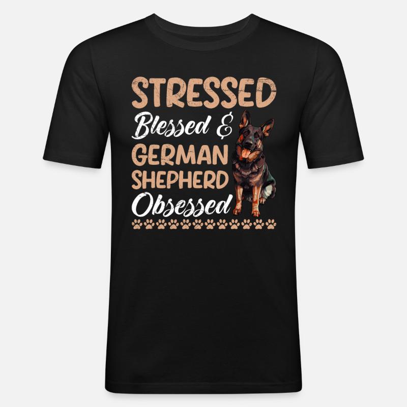 Deutscher Schäferhund STRESSED OBSESSED - Männer Slim Fit T-Shirt - Schwarz