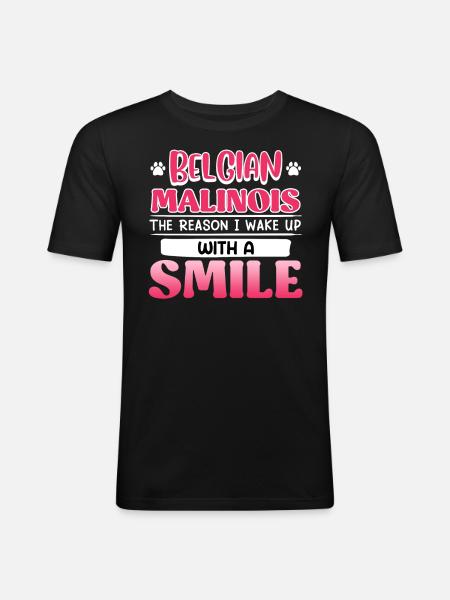 BELGISCHE HERDERSHOND IK WORD WAKKER MET EEN GLIMLACH - Mannen slim fit T-shirt - zwart
